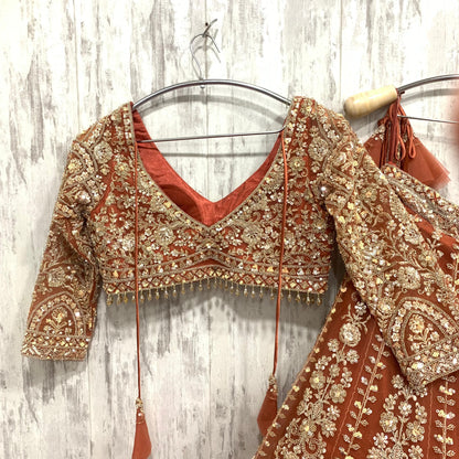 Designer red pink Crop top Lehenga