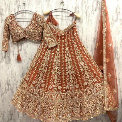 Designer red pink Crop top Lehenga