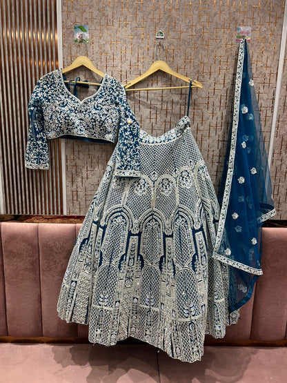 Elegant sky blue crop top Lehenga