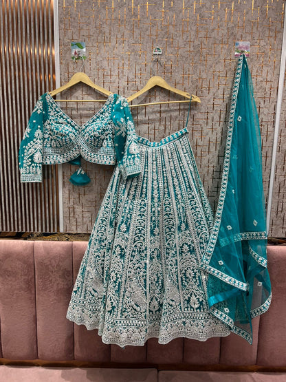 Charming sky blue Crop top Lehenga