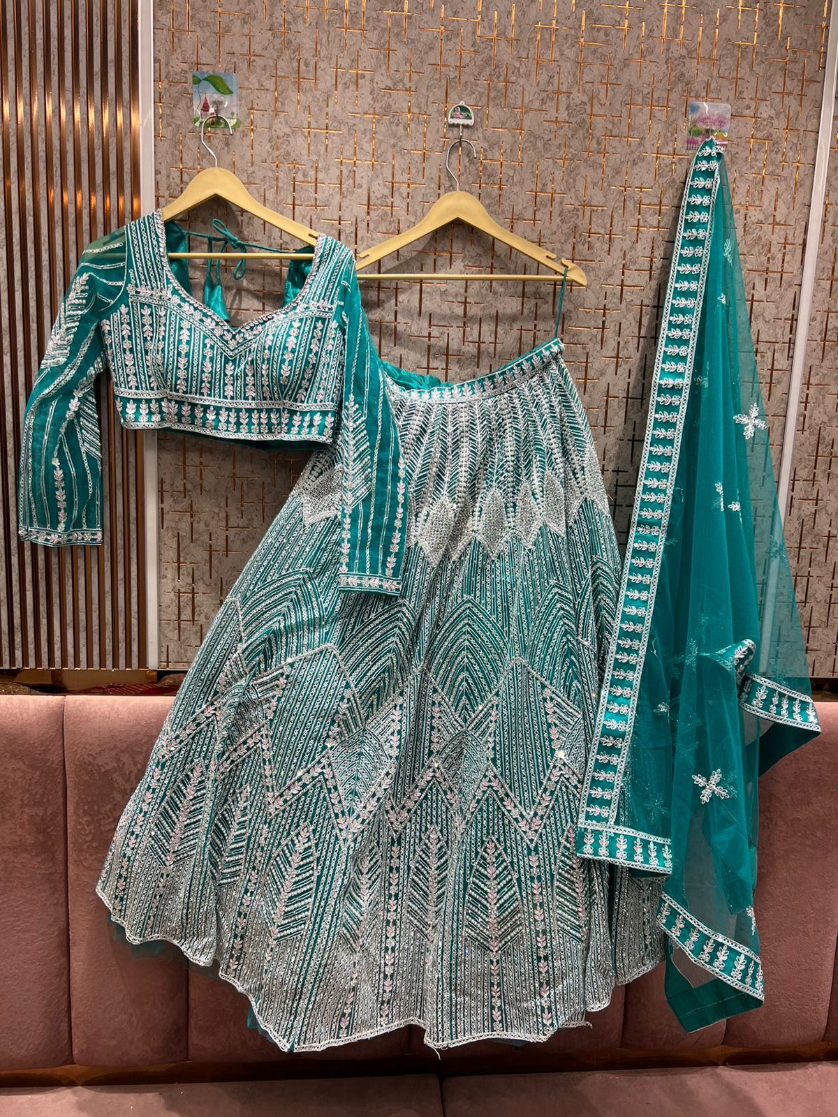 Elegant Sea green Crop top Lehenga
