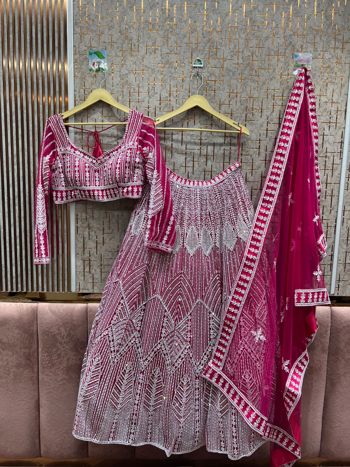 Lavishing Hot pink Crop top Lehenga