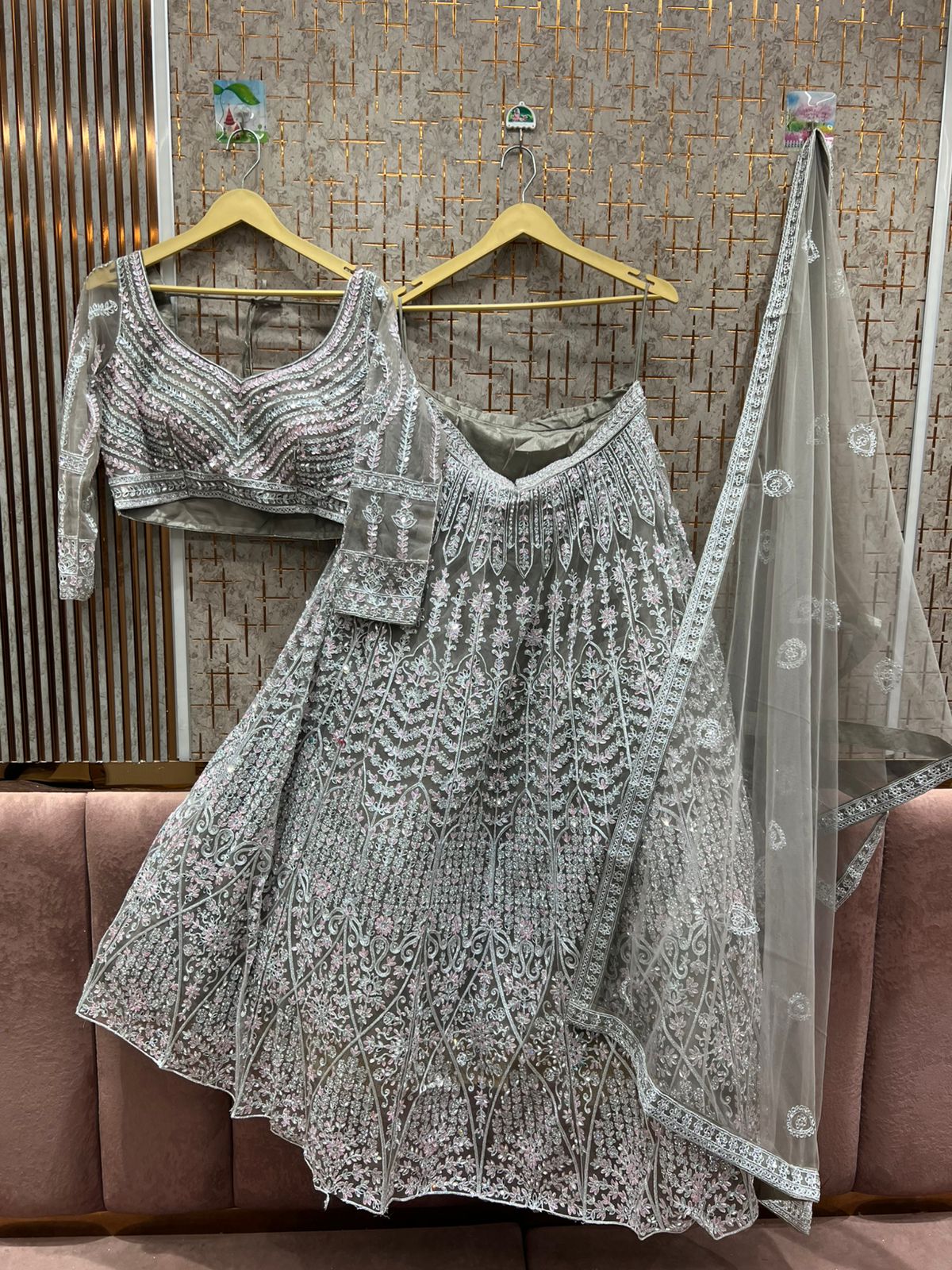 Eye catching Grey Crop top Lehenga