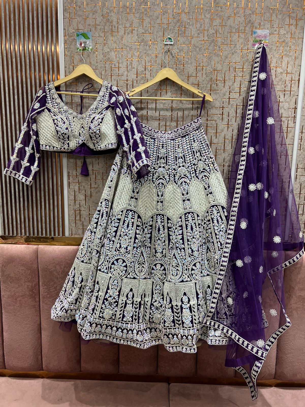 Astonishing Purple Crop top Lehenga