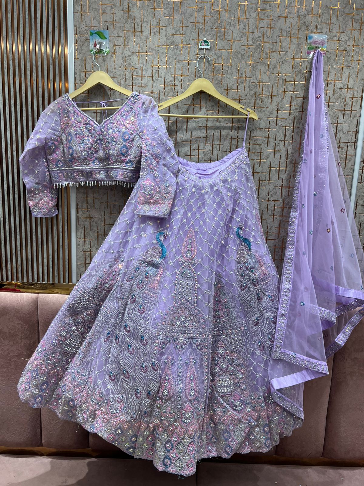 Stunning purple lavender lilac peacock crop top Lehenga