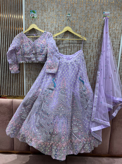 Stunning purple lavender lilac peacock crop top Lehenga