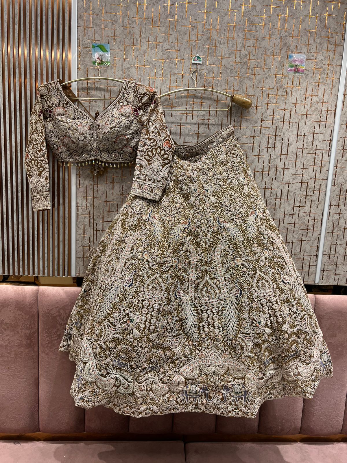 Lovely mustard peacock crop top Lehenga