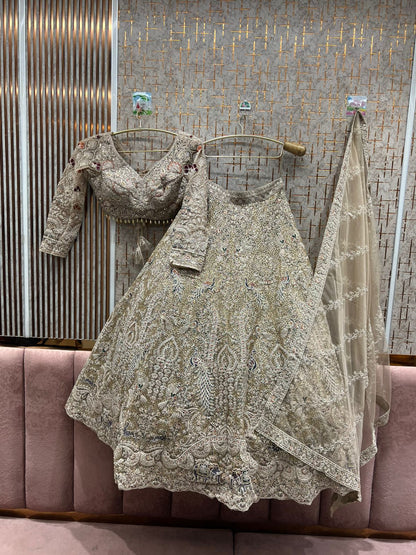 Lovely mustard peacock crop top Lehenga