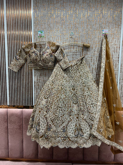 Astonishing Mustard peacock crop top Lehenga