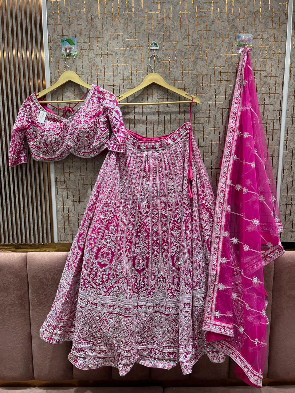 Beautiful pink Crop top Lehenga