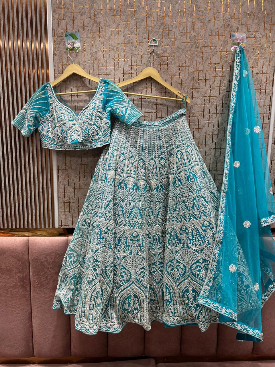 Khoobsurat sky blue Crop top Lehenga