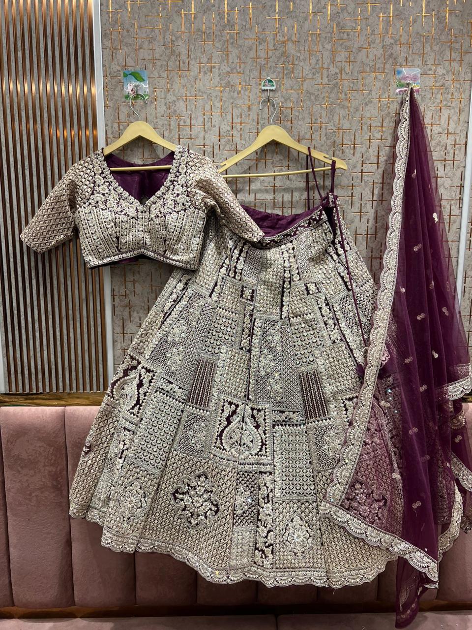 Stunning wine purple violet crop top Lehenga