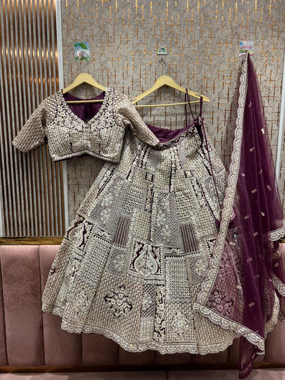 Stunning wine purple violet crop top Lehenga