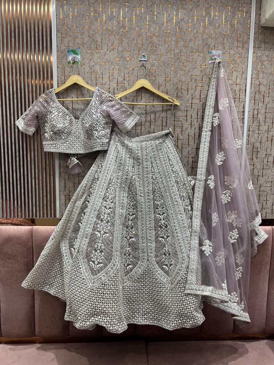 Eye catching Lavender pink Crop top Lehenga