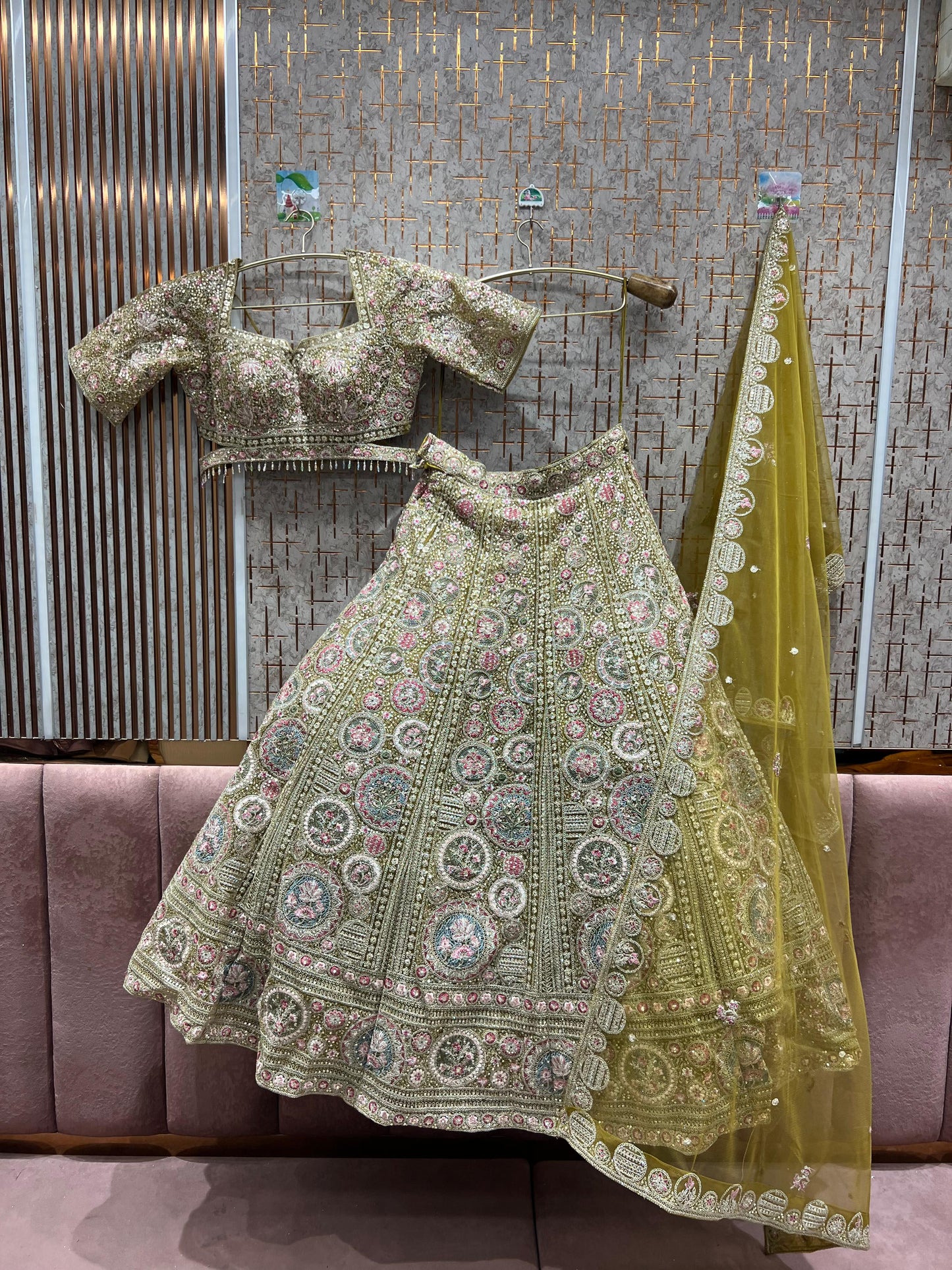 Graceful yellow haldi mehendi crop top Lehenga