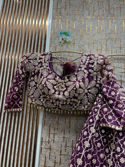 Attractive Orange Floral crop top Lehenga