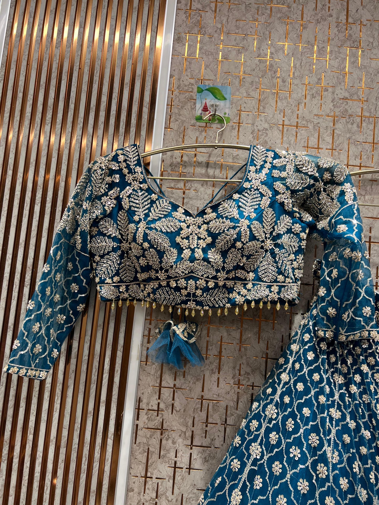 Attractive Orange Floral crop top Lehenga