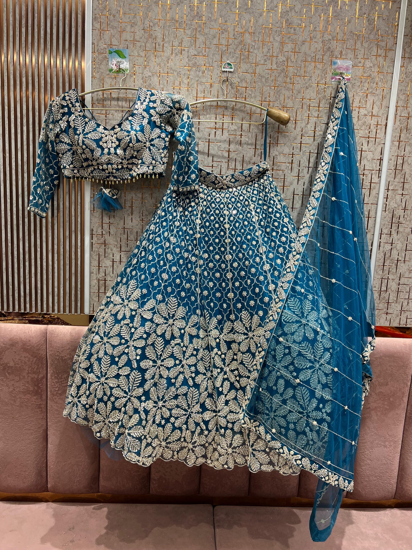 Attractive Orange Floral crop top Lehenga