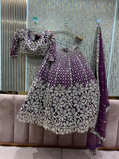 Attractive Orange Floral crop top Lehenga