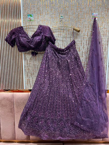 Good looking purple on Purple monotone crop top Lehenga