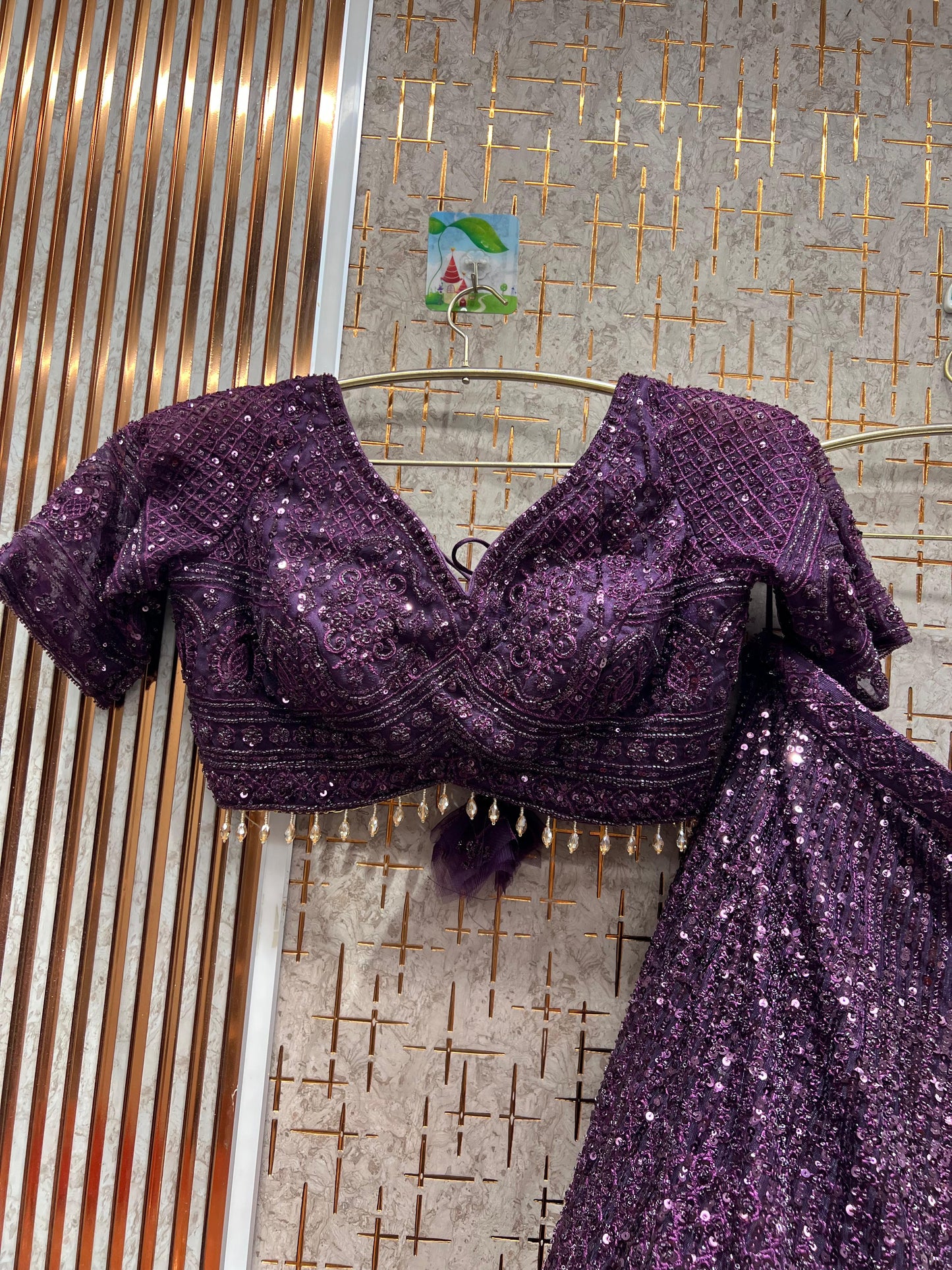 Good looking purple on Purple monotone crop top Lehenga