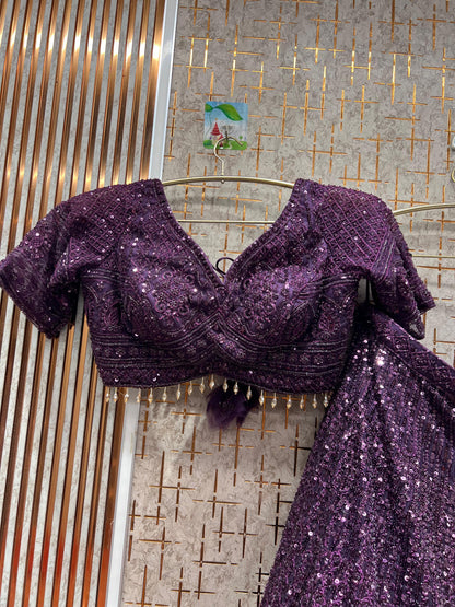 Good looking purple on Purple monotone crop top Lehenga