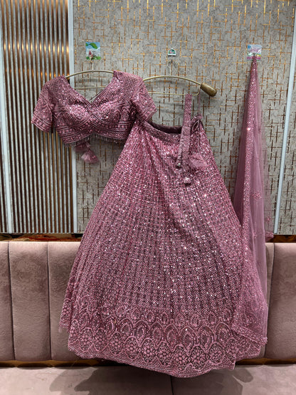 Good looking purple on Purple monotone crop top Lehenga