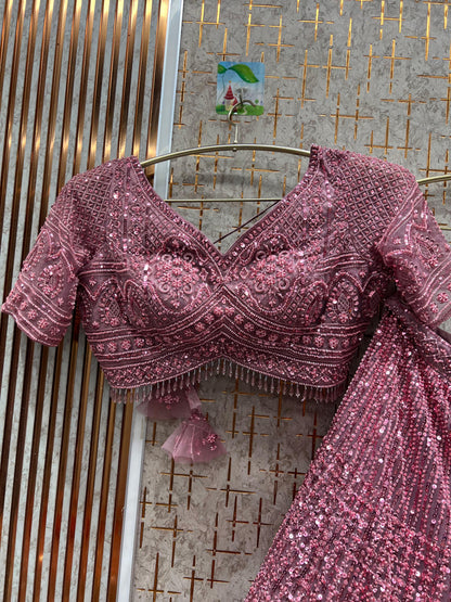 Good looking purple on Purple monotone crop top Lehenga