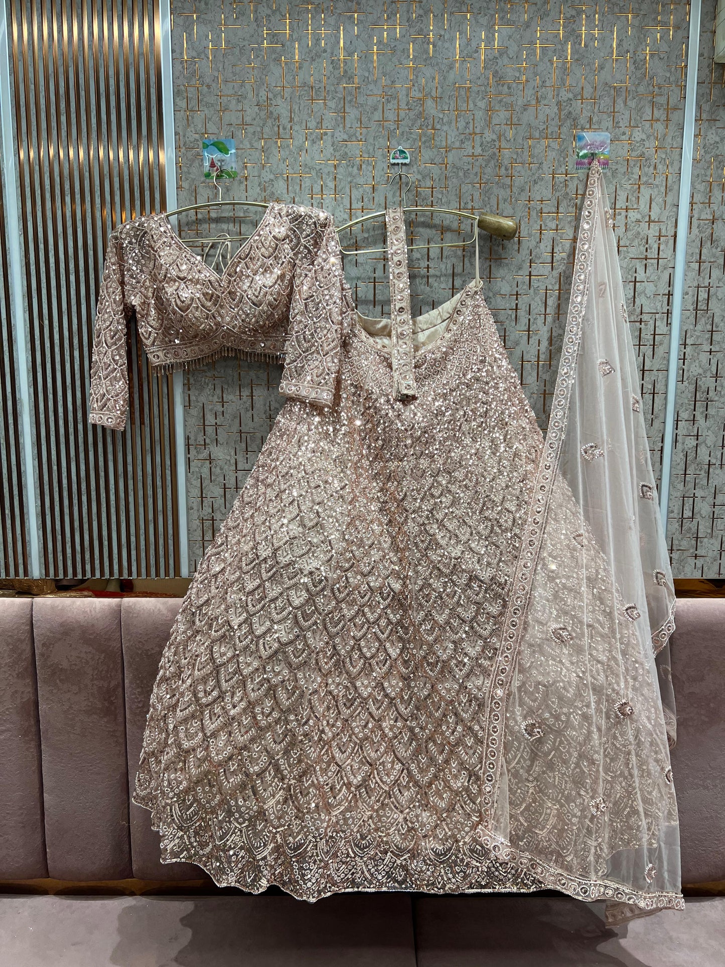 Stunning golden on golden monotone crop top Lehenga