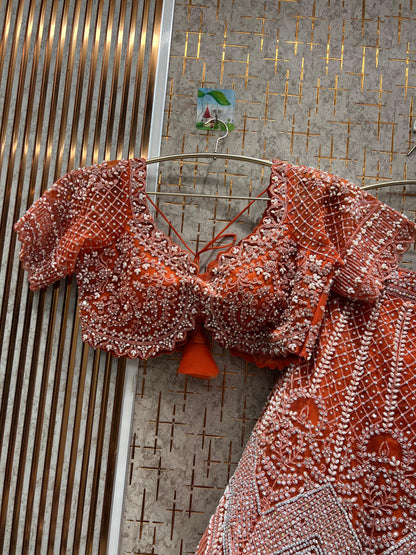 Attractive orange crop top Lehenga