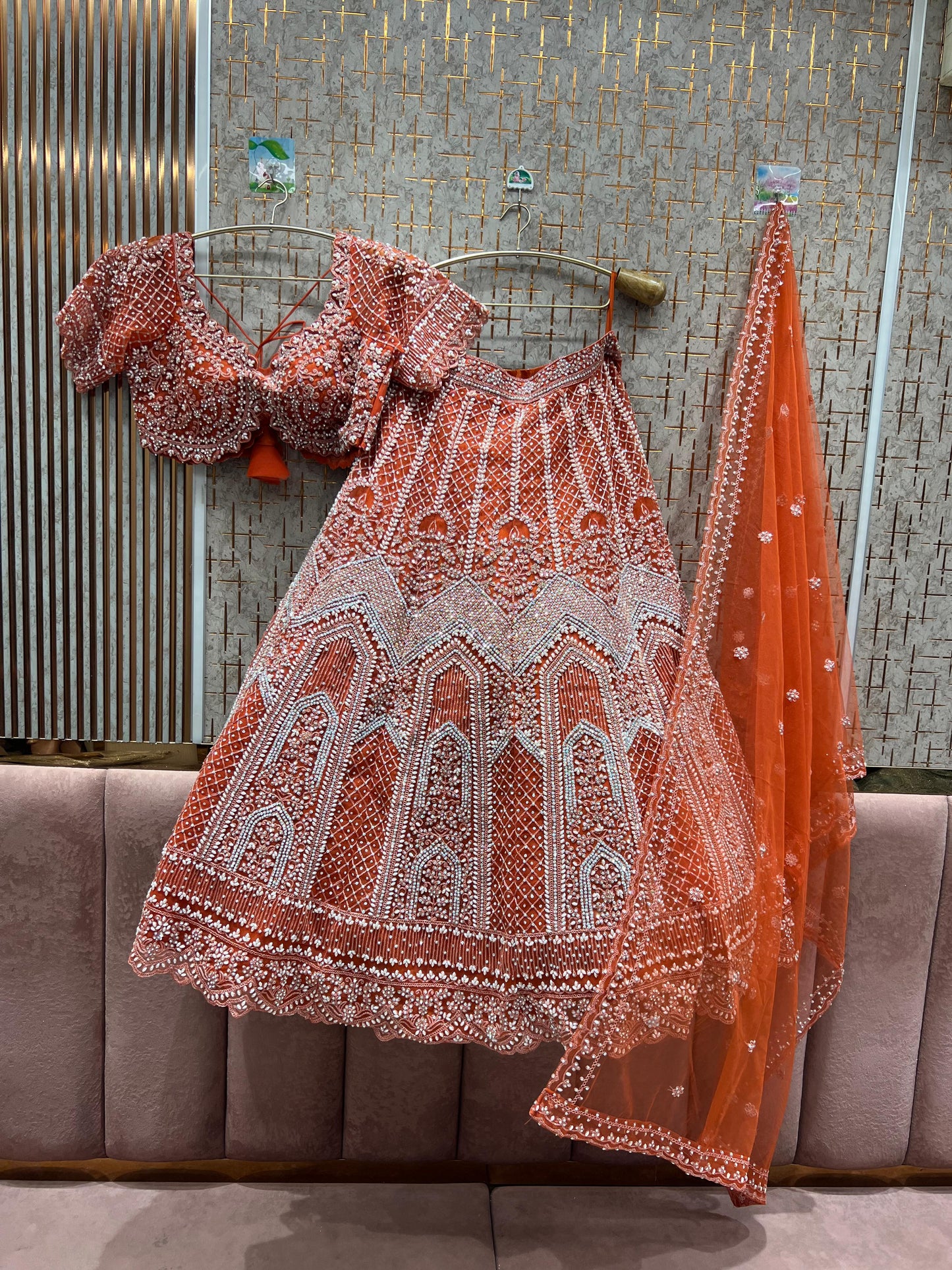 Attractive orange crop top Lehenga