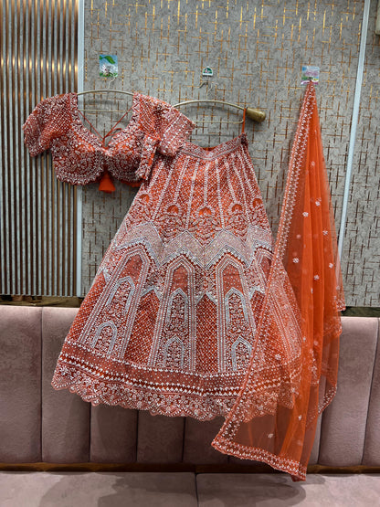 Attractive orange crop top Lehenga