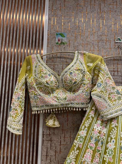 Gorgeous yellow crop top floral Lehenga