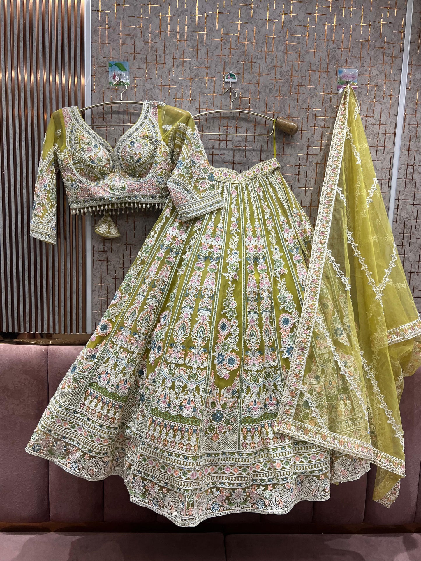 Gorgeous yellow crop top floral Lehenga