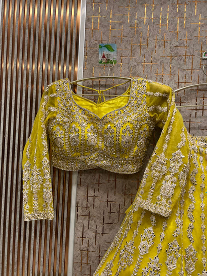 Khoobsurat Yellow haldi mehendi crop top Lehenga