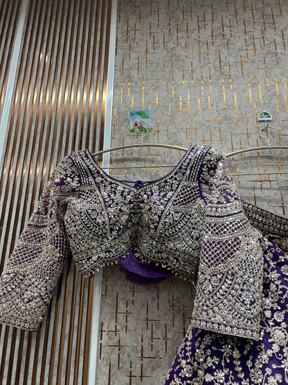 Eye catching purple crop top Lehenga