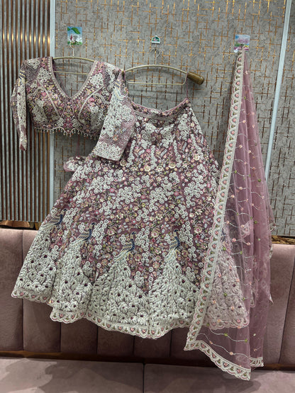 Delightful peach crop top Lehenga peacock