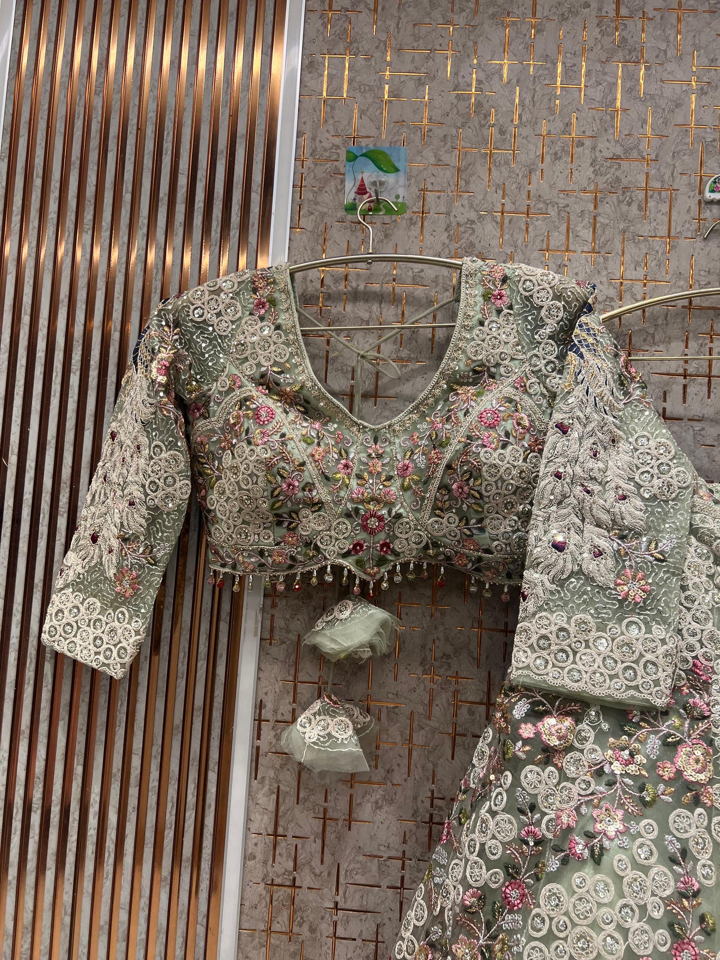 Delightful peach crop top Lehenga peacock