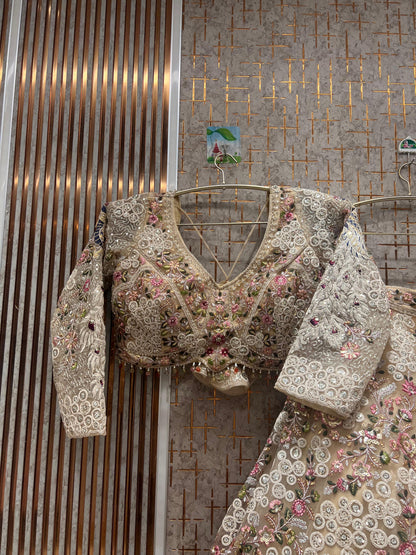 Delightful peach crop top Lehenga peacock