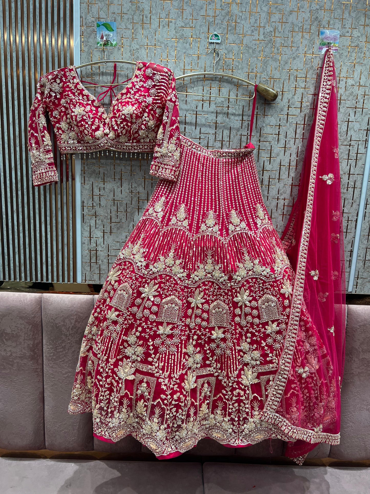 12 kali heavy work Amazing orange crop top Lehenga