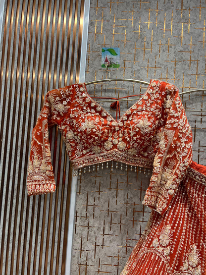 12 kali heavy work Amazing orange crop top Lehenga