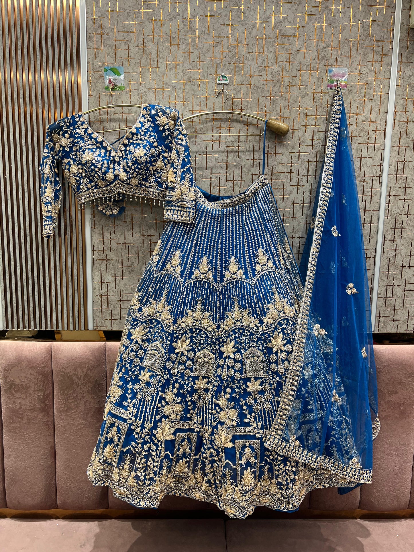 12 kali heavy work Amazing orange crop top Lehenga