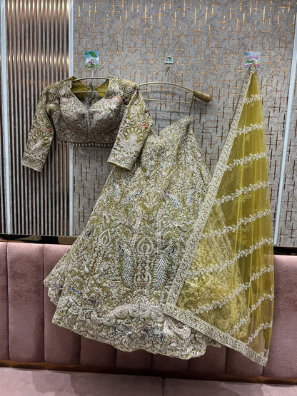 Attractive Yellow Haldi mehendi crop top Lehenga peacock