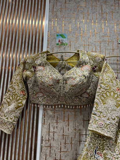 Attractive Yellow Haldi mehendi crop top Lehenga peacock