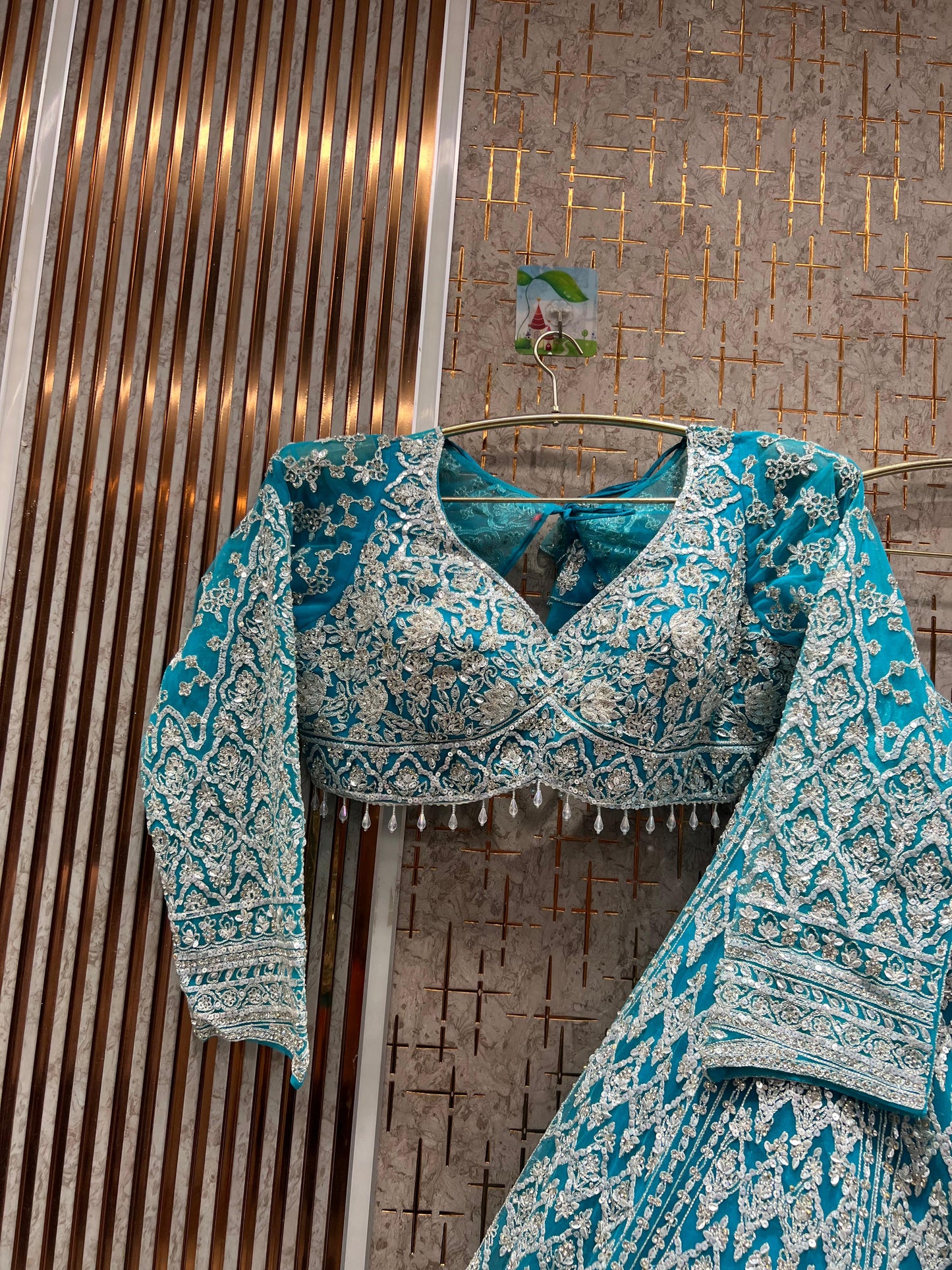 16 kali big flare heavy silver work Eye catching Sky blue crop top Lehenga