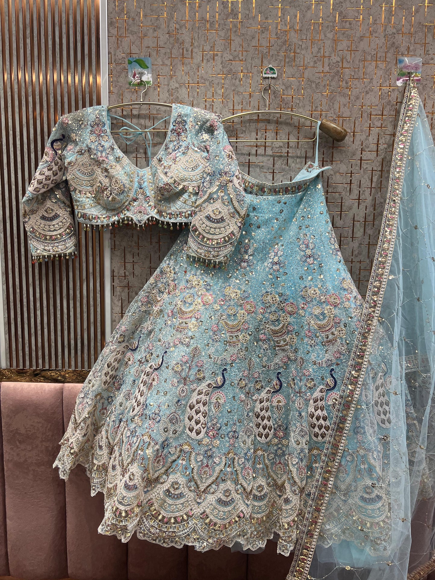 Something different Light pink peacock crop top Lehenga Happy Customer