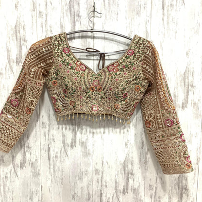 Designer golden Peach pink crop top Lehenga