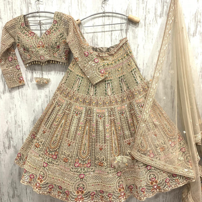 Designer golden Peach pink crop top Lehenga