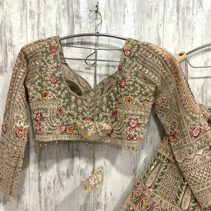 Designer golden Peach pink crop top Lehenga