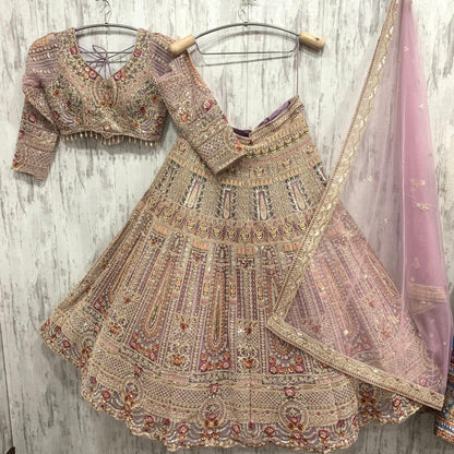 Designer golden Peach pink crop top Lehenga